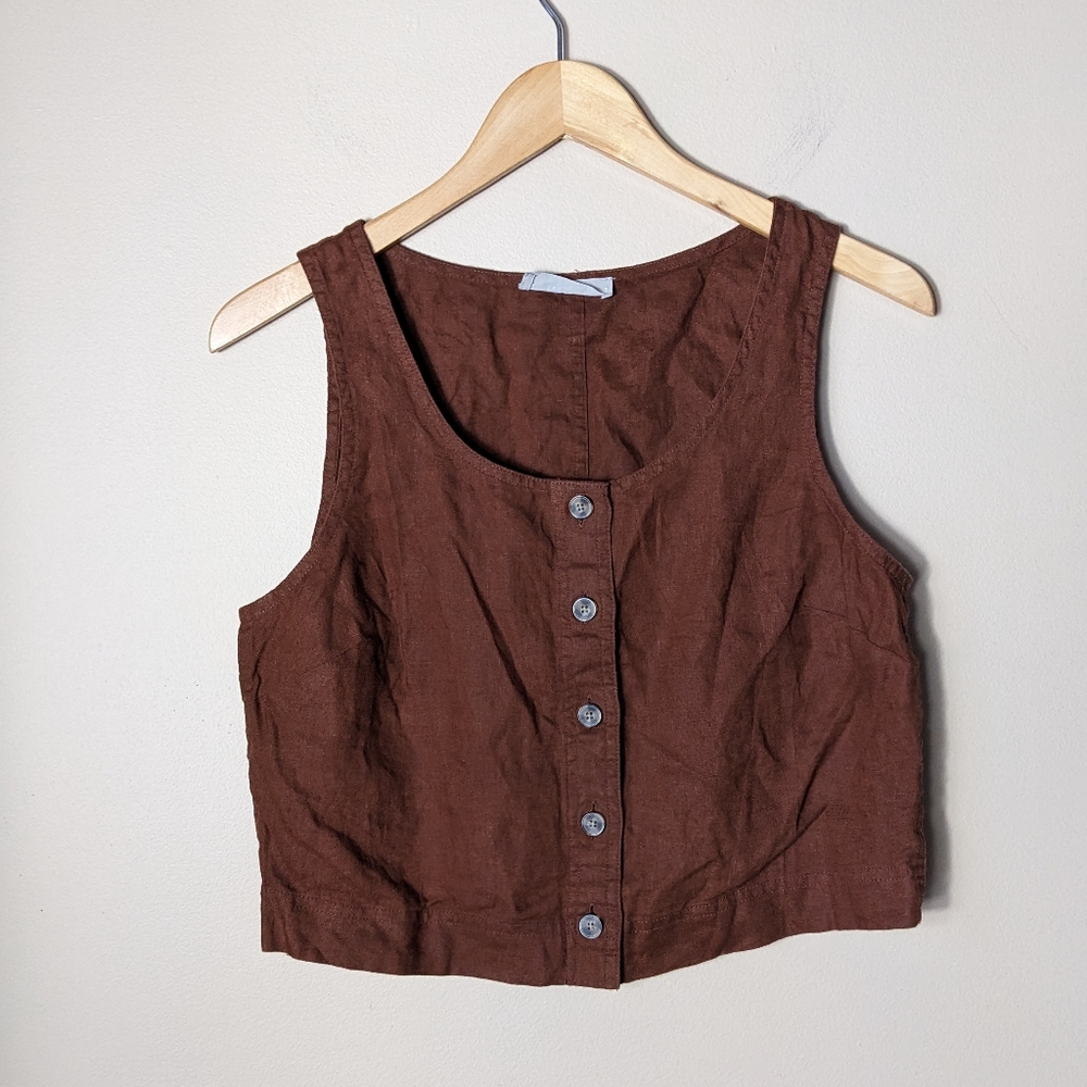 Everlane Brown Button-Front Linen Tank - Picture 3 of 7